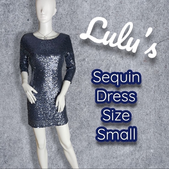 LULUS Delightful Ways Navy Blue Sequin Mini Bodycon Dress Size SMALL - Picture 4 of 16